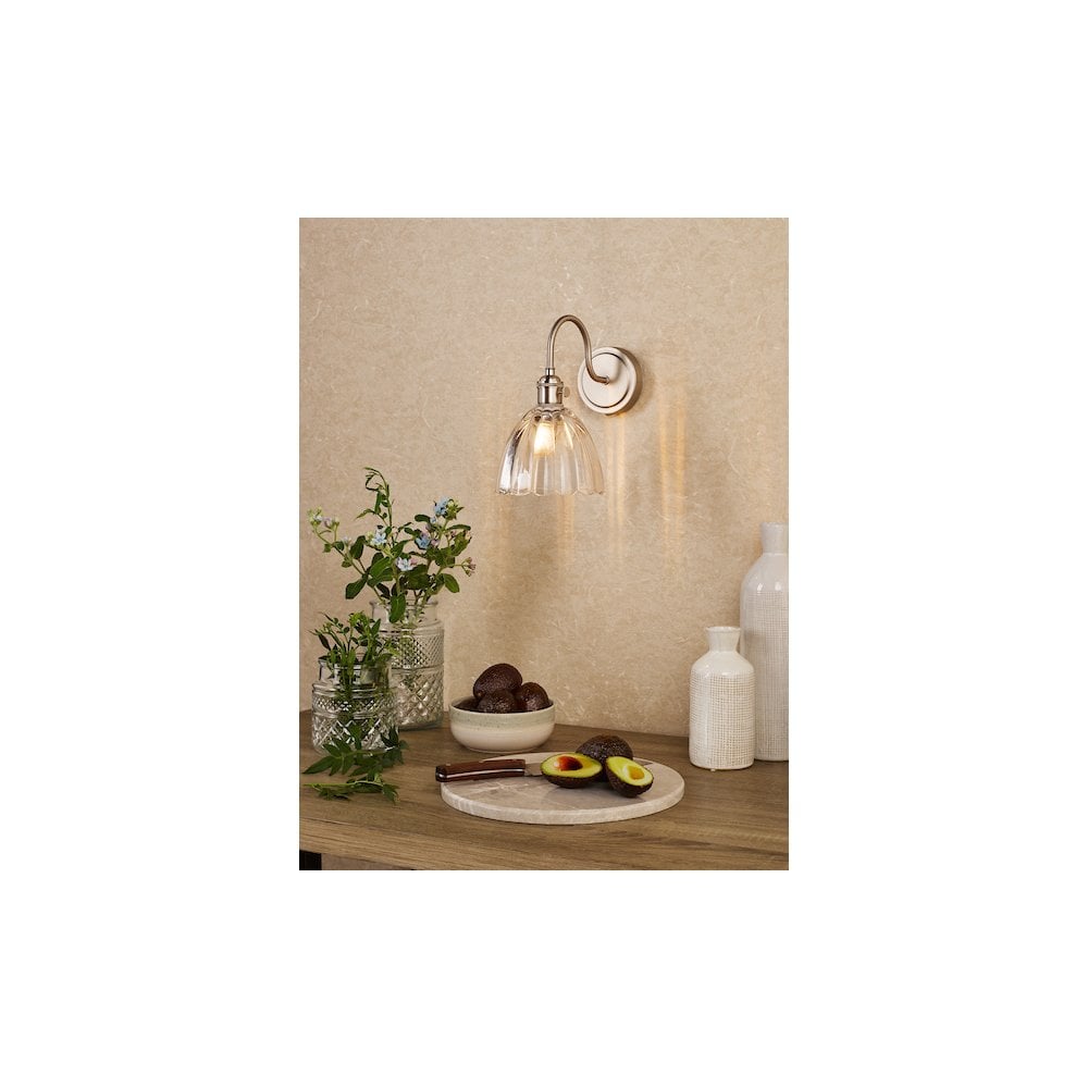HAD0761-11 Hadano Wall Light Antique Chrome and Scalloped Bell Glass