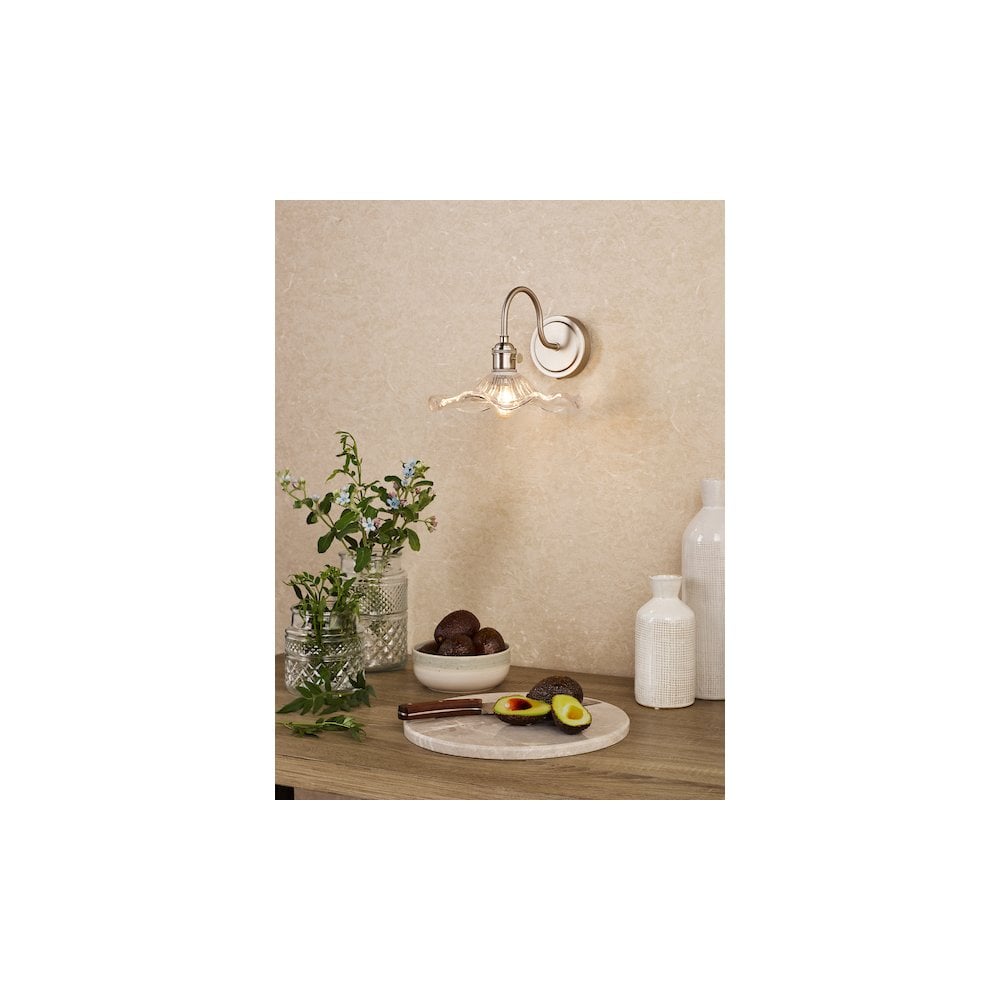 HAD0761-12 Hadano Wall Light Antique Chrome and Wavy Glass