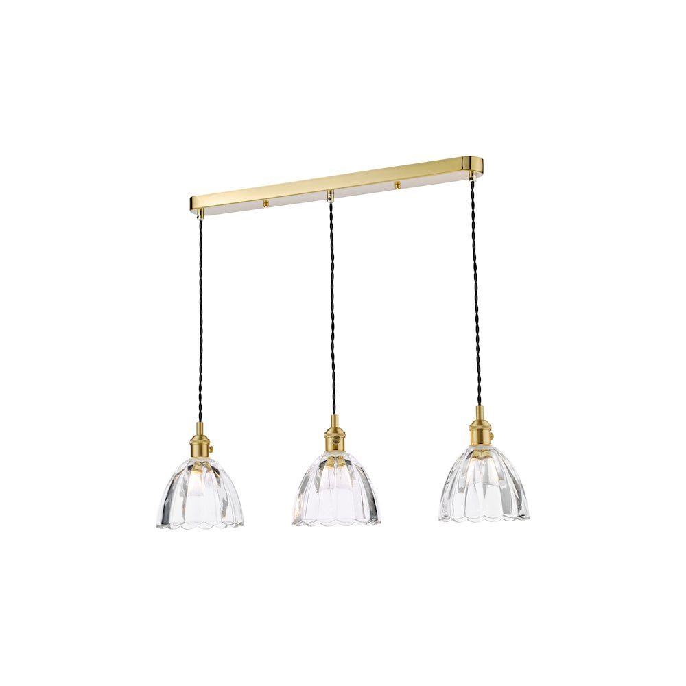 HAD3640-11 Hadano 3 Light Bar Pendant Natural Brass and Scalloped Bell Glass