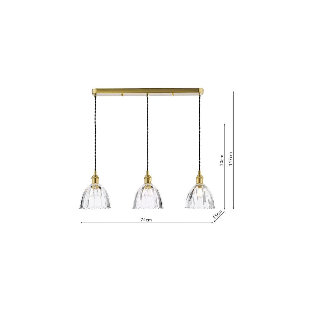 HAD3640-11 Hadano 3 Light Bar Pendant Natural Brass and Scalloped Bell Glass