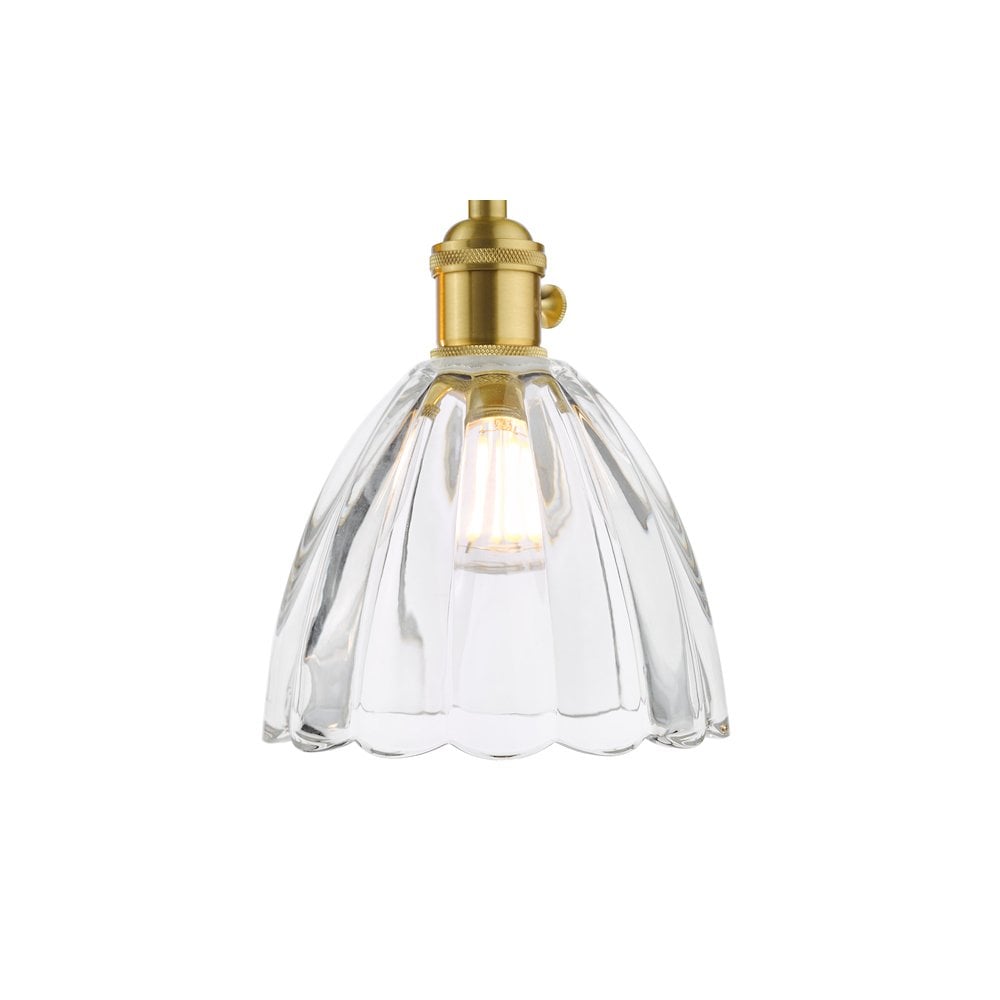 HAD3640-11 Hadano 3 Light Bar Pendant Natural Brass and Scalloped Bell Glass