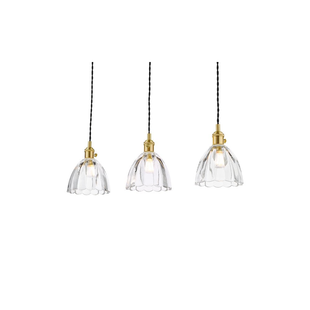 HAD3640-11 Hadano 3 Light Bar Pendant Natural Brass and Scalloped Bell Glass