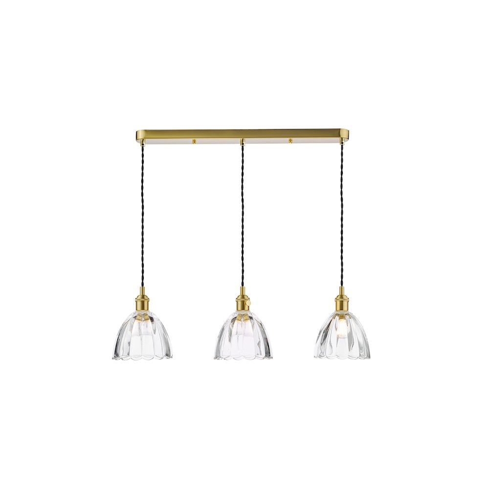 HAD3640-11 Hadano 3 Light Bar Pendant Natural Brass and Scalloped Bell Glass