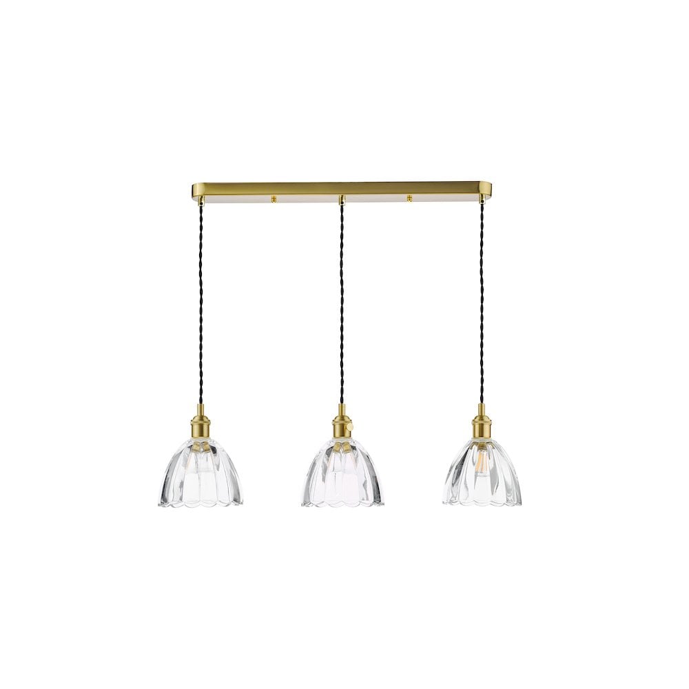 HAD3640-11 Hadano 3 Light Bar Pendant Natural Brass and Scalloped Bell Glass