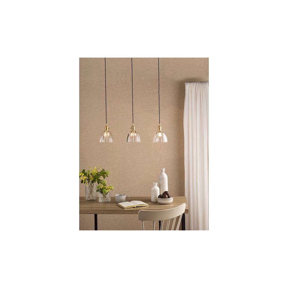 HAD3640-11 Hadano 3 Light Bar Pendant Natural Brass and Scalloped Bell Glass