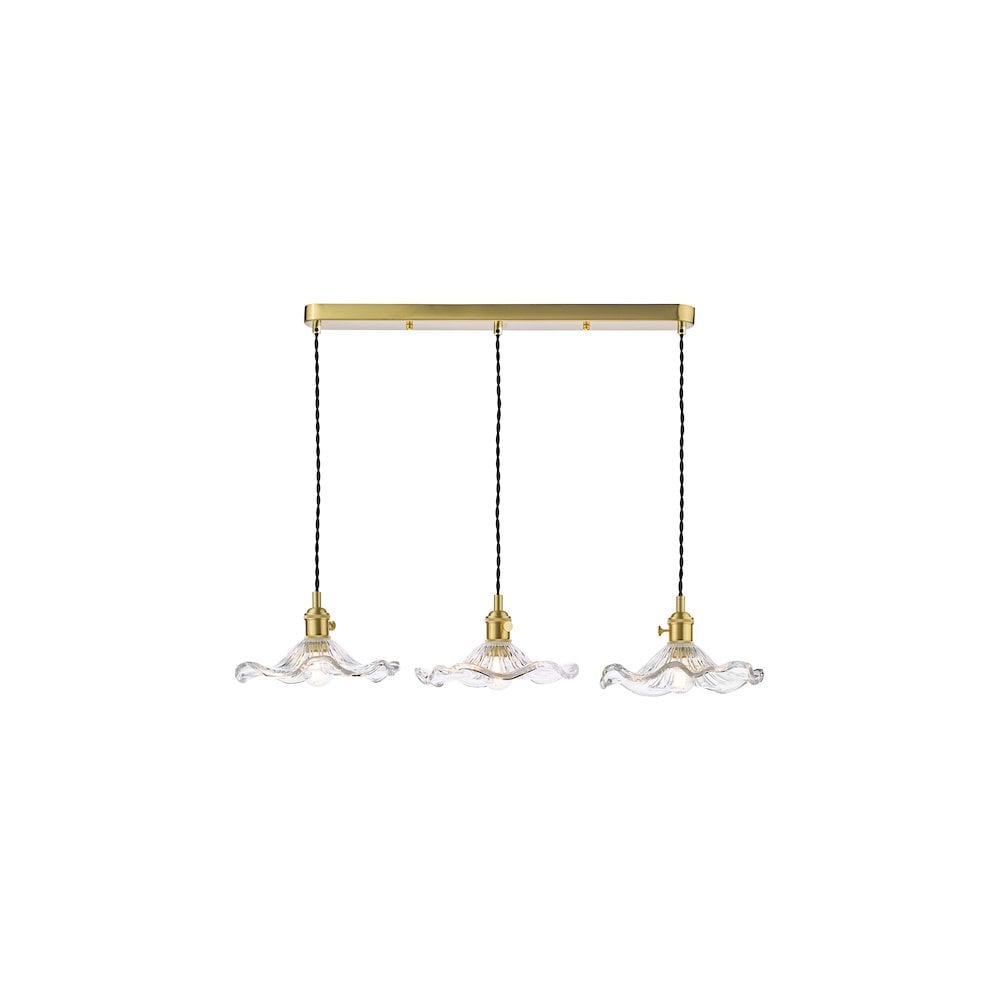 HAD3640-12 Hadano 3 Light Bar Pendant Natural Brass and Wavy Glass