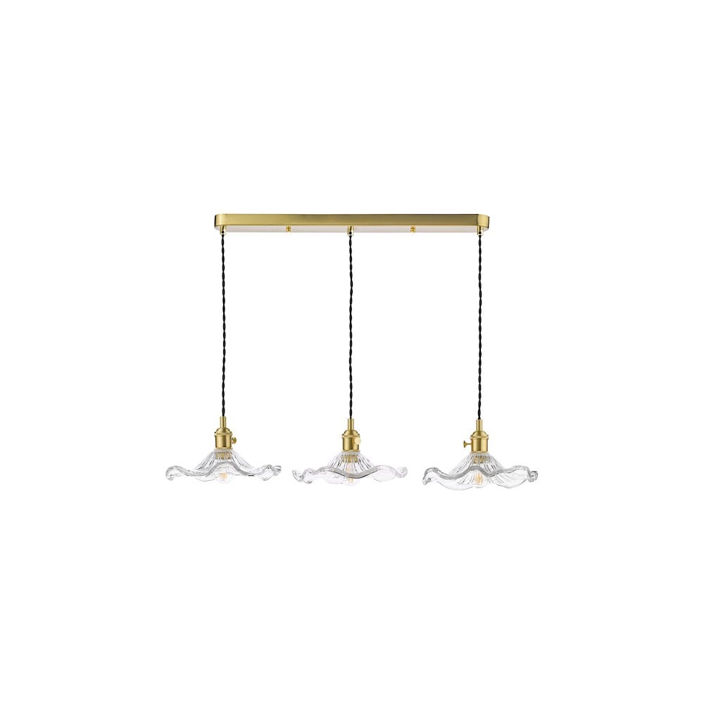 HAD3640-12 Hadano 3 Light Bar Pendant Natural Brass and Wavy Glass