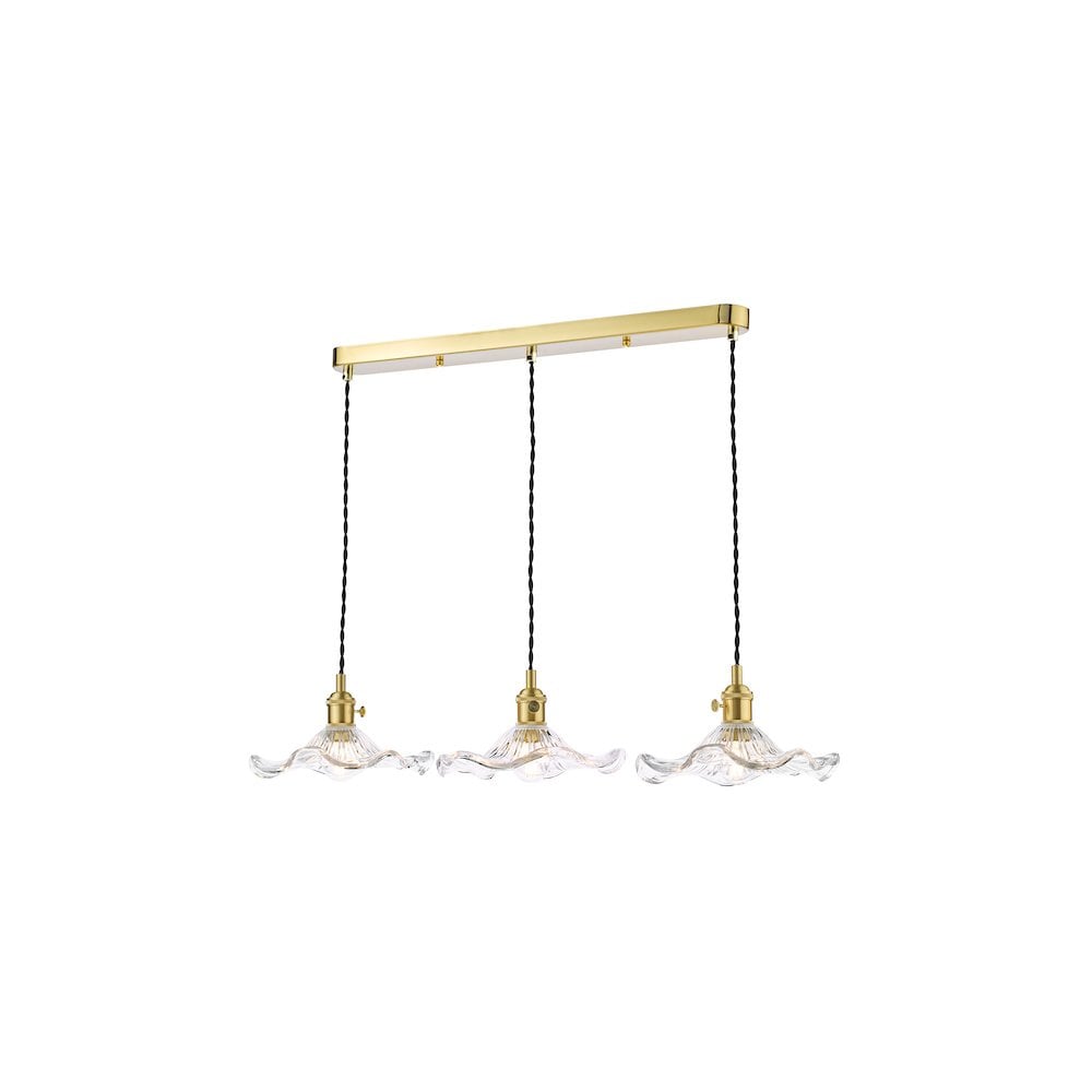 HAD3640-12 Hadano 3 Light Bar Pendant Natural Brass and Wavy Glass