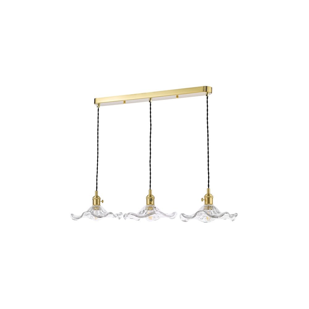 HAD3640-12 Hadano 3 Light Bar Pendant Natural Brass and Wavy Glass