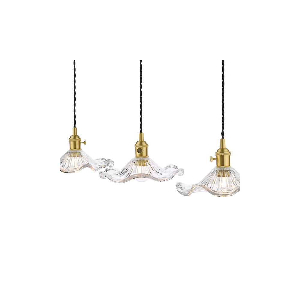 HAD3640-12 Hadano 3 Light Bar Pendant Natural Brass and Wavy Glass