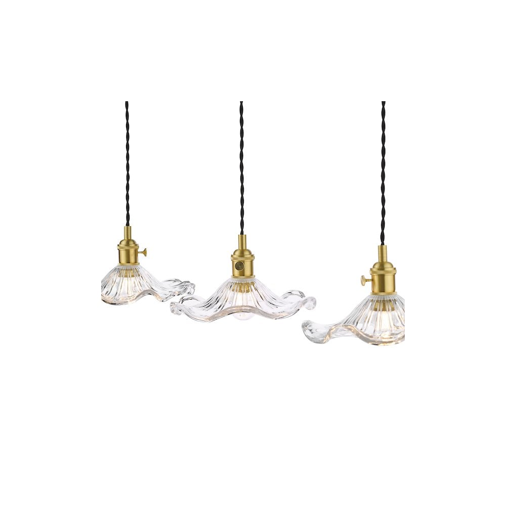 HAD3640-12 Hadano 3 Light Bar Pendant Natural Brass and Wavy Glass