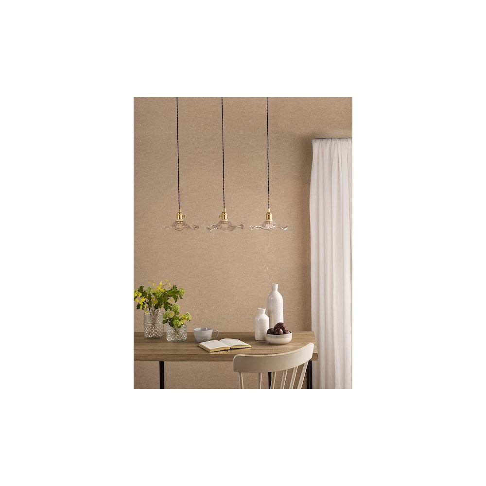 HAD3640-12 Hadano 3 Light Bar Pendant Natural Brass and Wavy Glass
