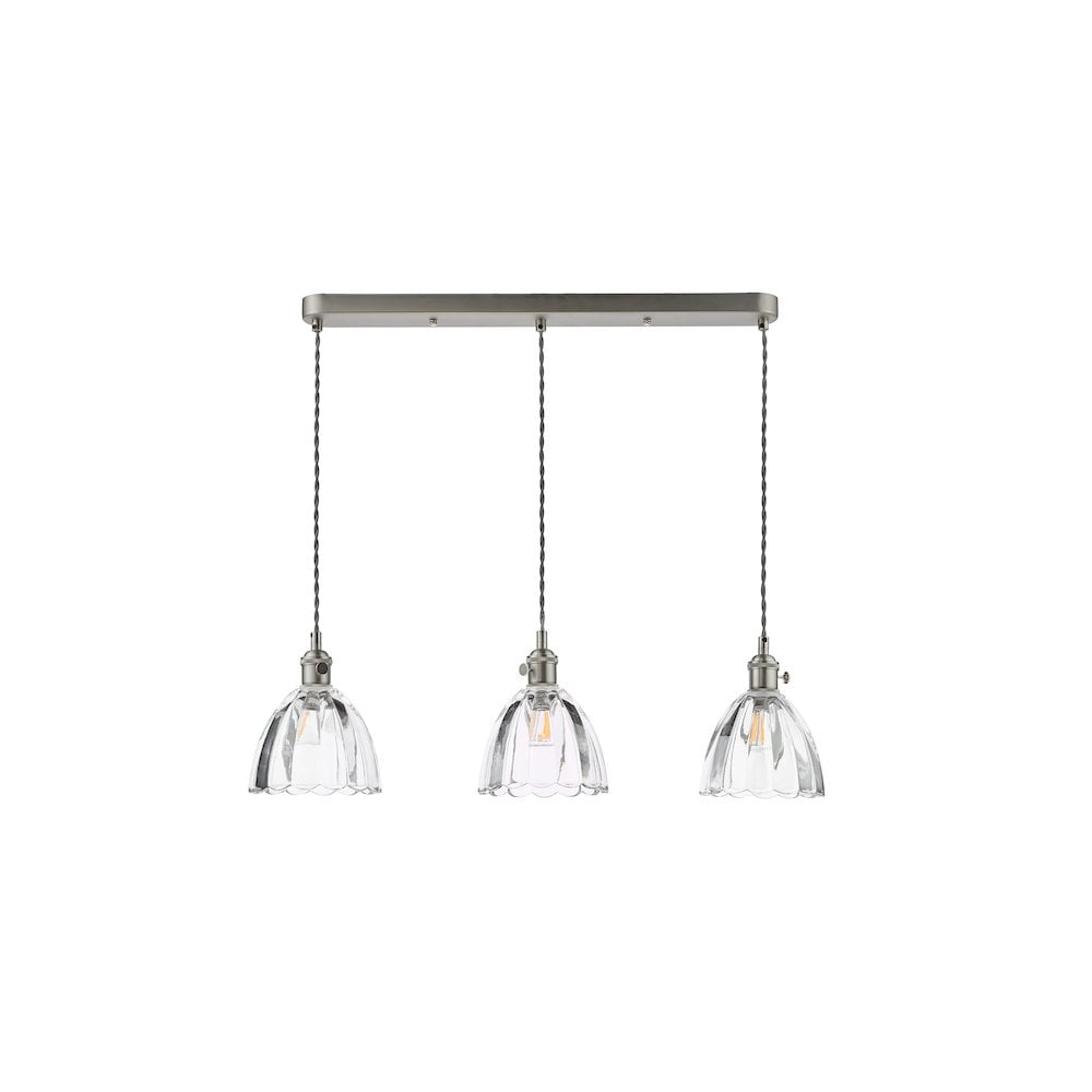 HAD3661-11 Hadano 3 Light Bar Pendant Antique Chrome and Scalloped Bell Glass