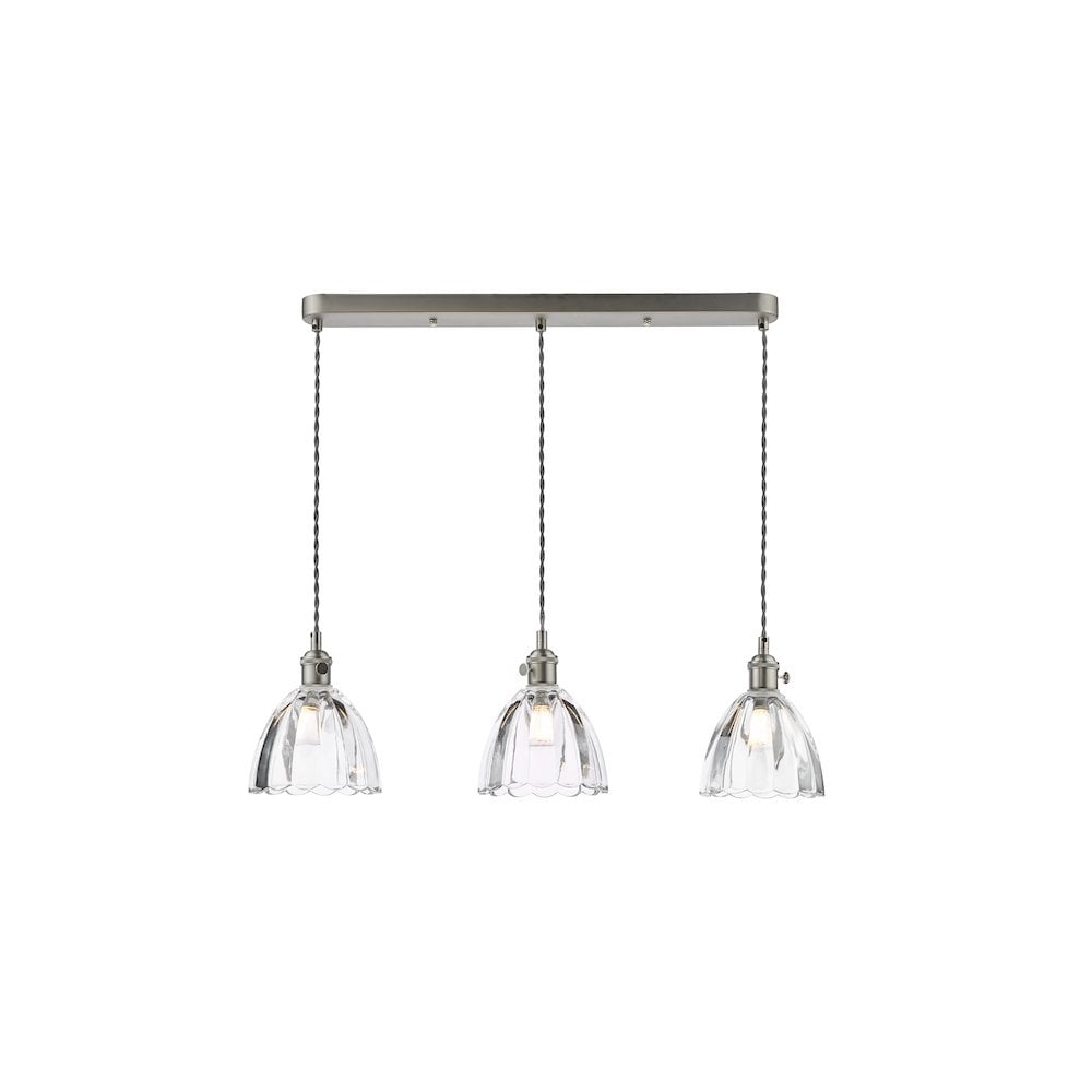 HAD3661-11 Hadano 3 Light Bar Pendant Antique Chrome and Scalloped Bell Glass