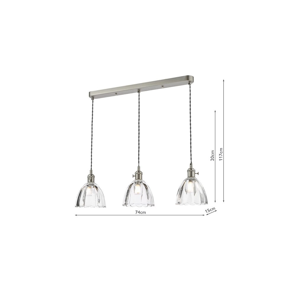 HAD3661-11 Hadano 3 Light Bar Pendant Antique Chrome and Scalloped Bell Glass