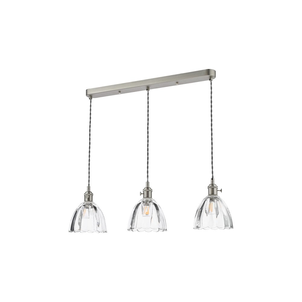 HAD3661-11 Hadano 3 Light Bar Pendant Antique Chrome and Scalloped Bell Glass