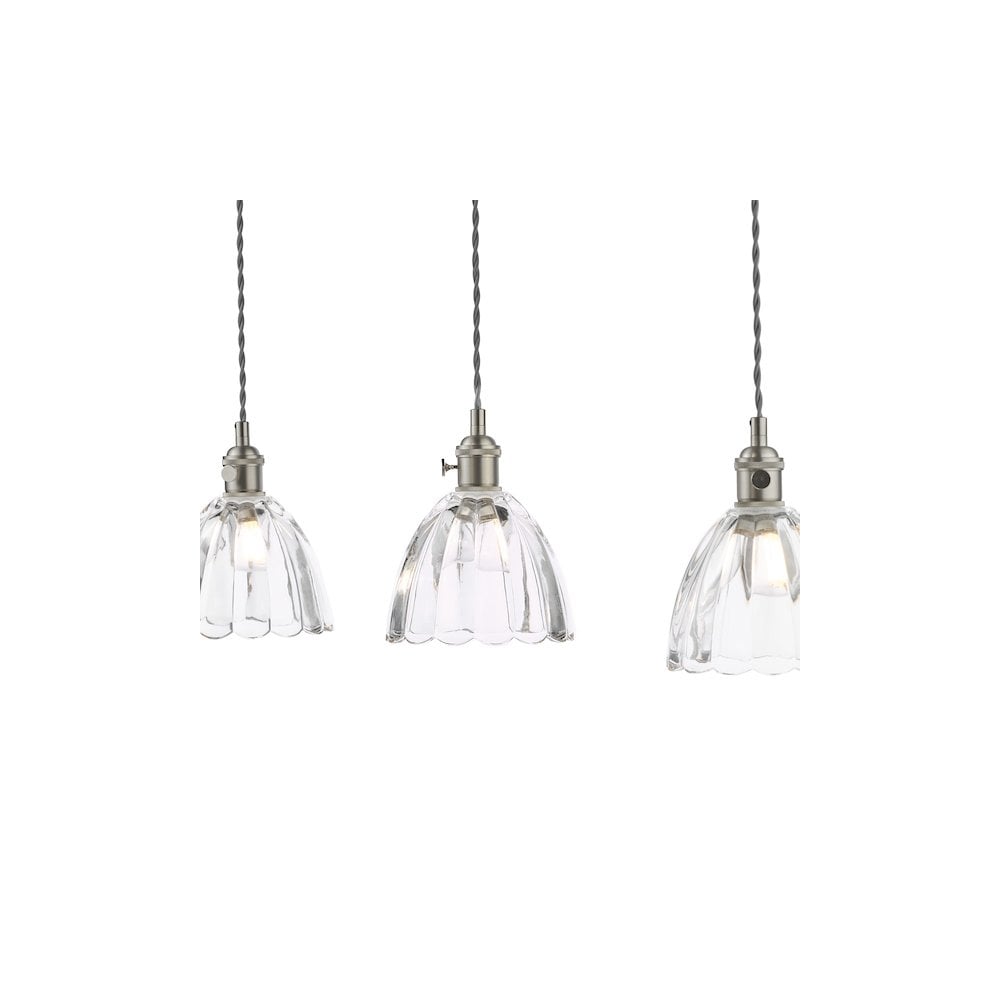 HAD3661-11 Hadano 3 Light Bar Pendant Antique Chrome and Scalloped Bell Glass