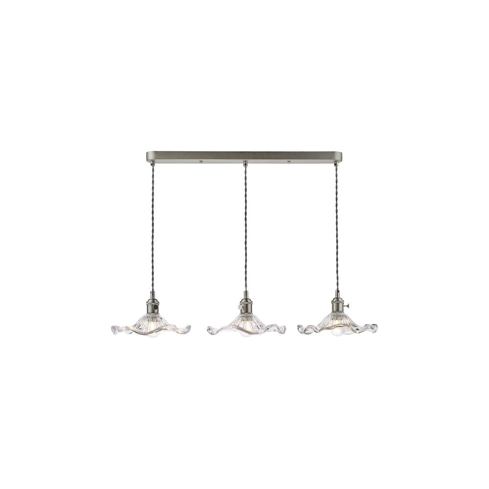 HAD3661-12 Hadano 3 Light Bar Pendant Antique Chrome and Wavy Glass