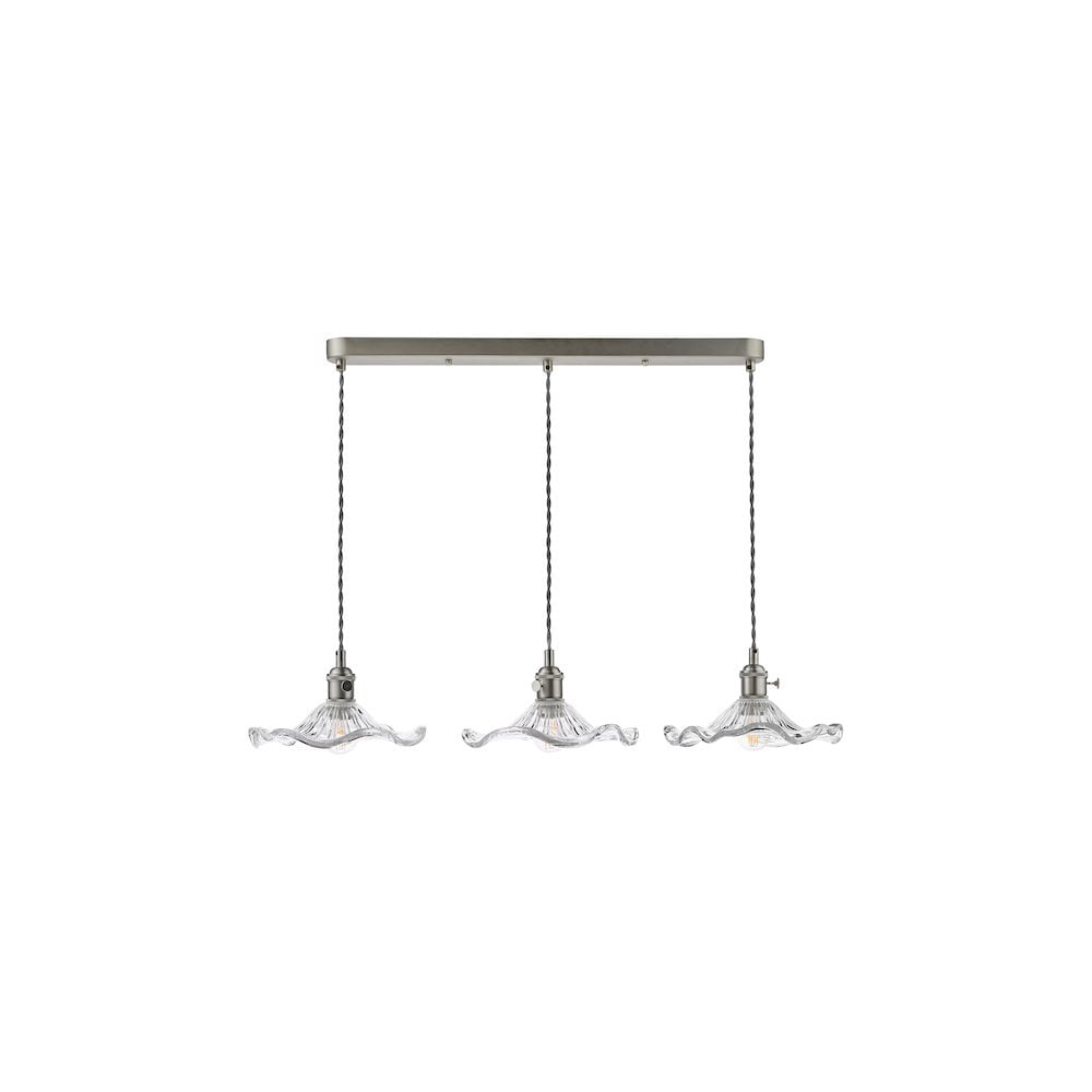 HAD3661-12 Hadano 3 Light Bar Pendant Antique Chrome and Wavy Glass