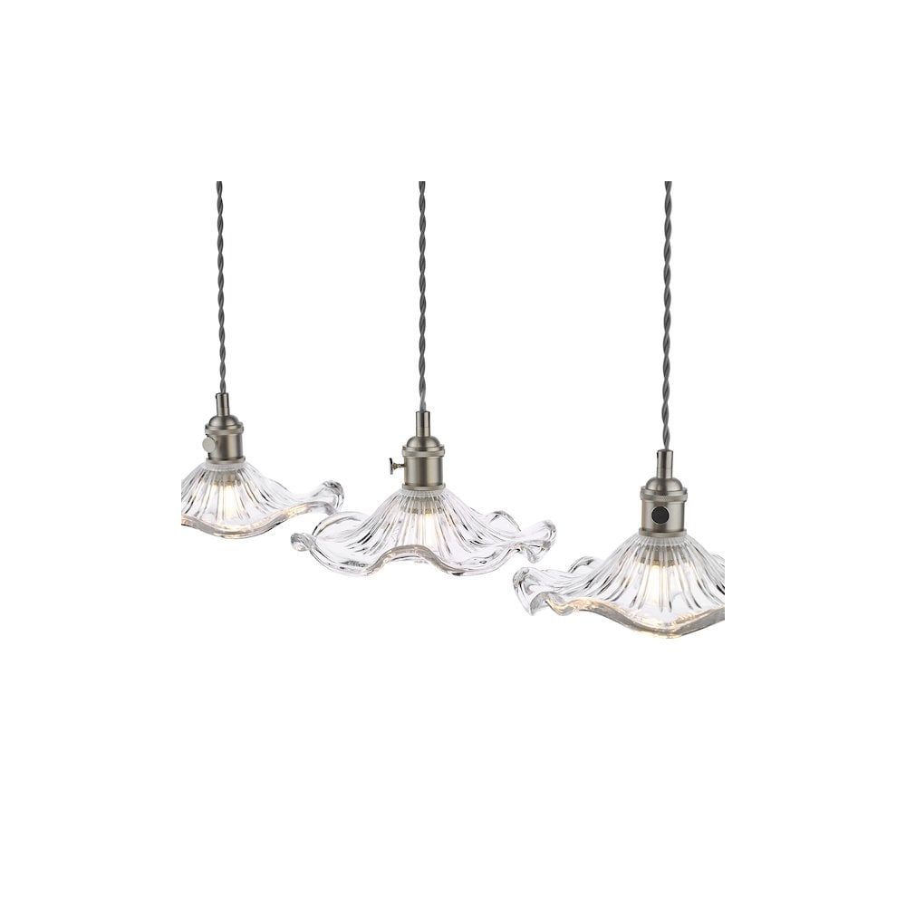 HAD3661-12 Hadano 3 Light Bar Pendant Antique Chrome and Wavy Glass
