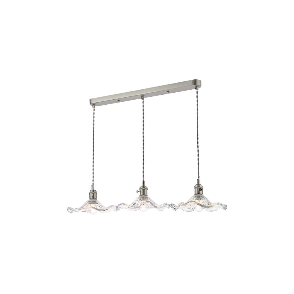 HAD3661-12 Hadano 3 Light Bar Pendant Antique Chrome and Wavy Glass