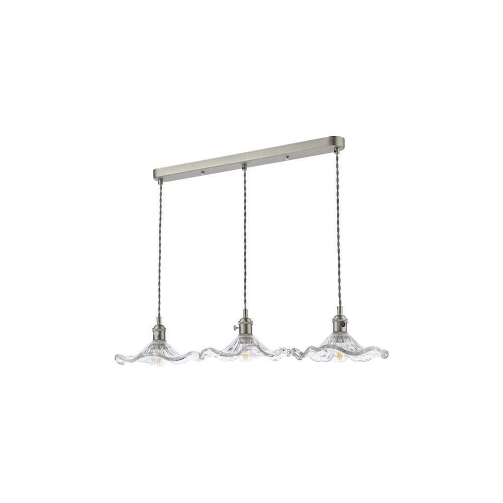 HAD3661-12 Hadano 3 Light Bar Pendant Antique Chrome and Wavy Glass