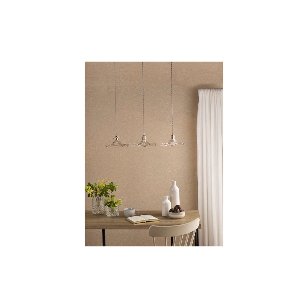 HAD3661-12 Hadano 3 Light Bar Pendant Antique Chrome and Wavy Glass