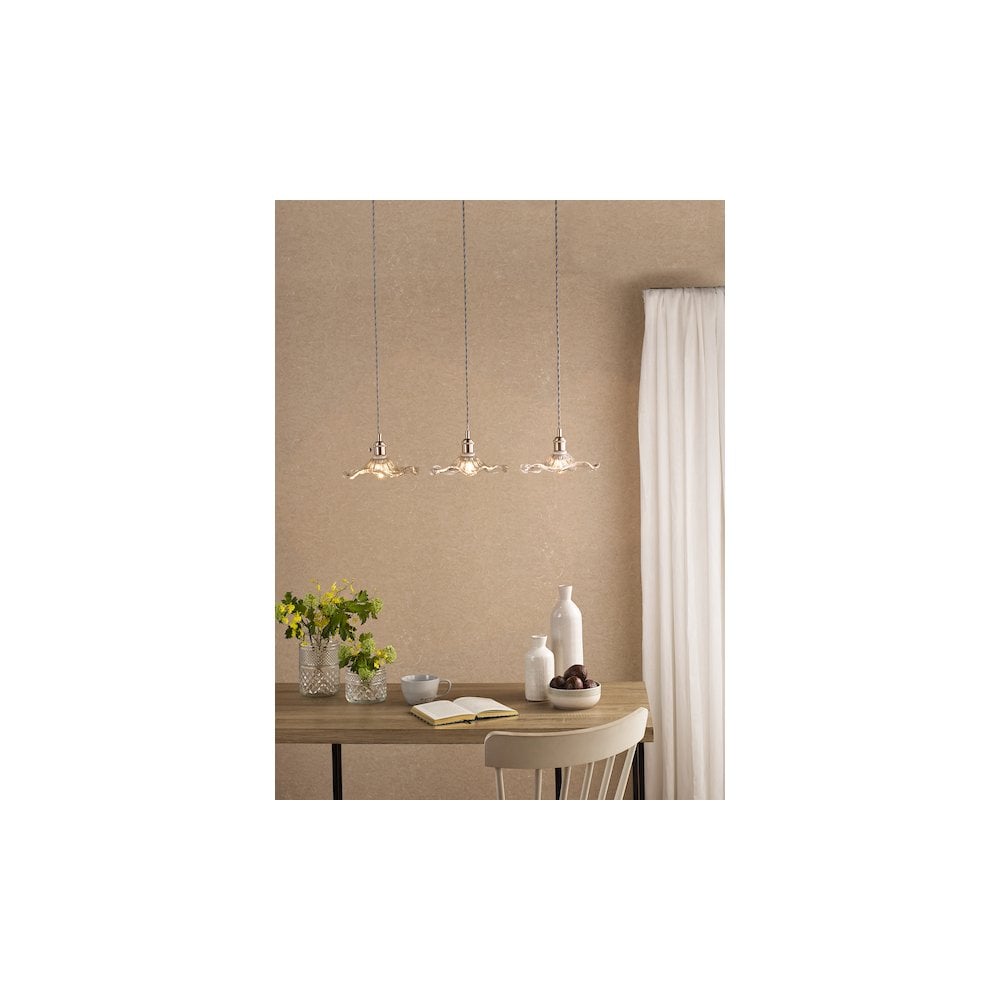 HAD3661-12 Hadano 3 Light Bar Pendant Antique Chrome and Wavy Glass