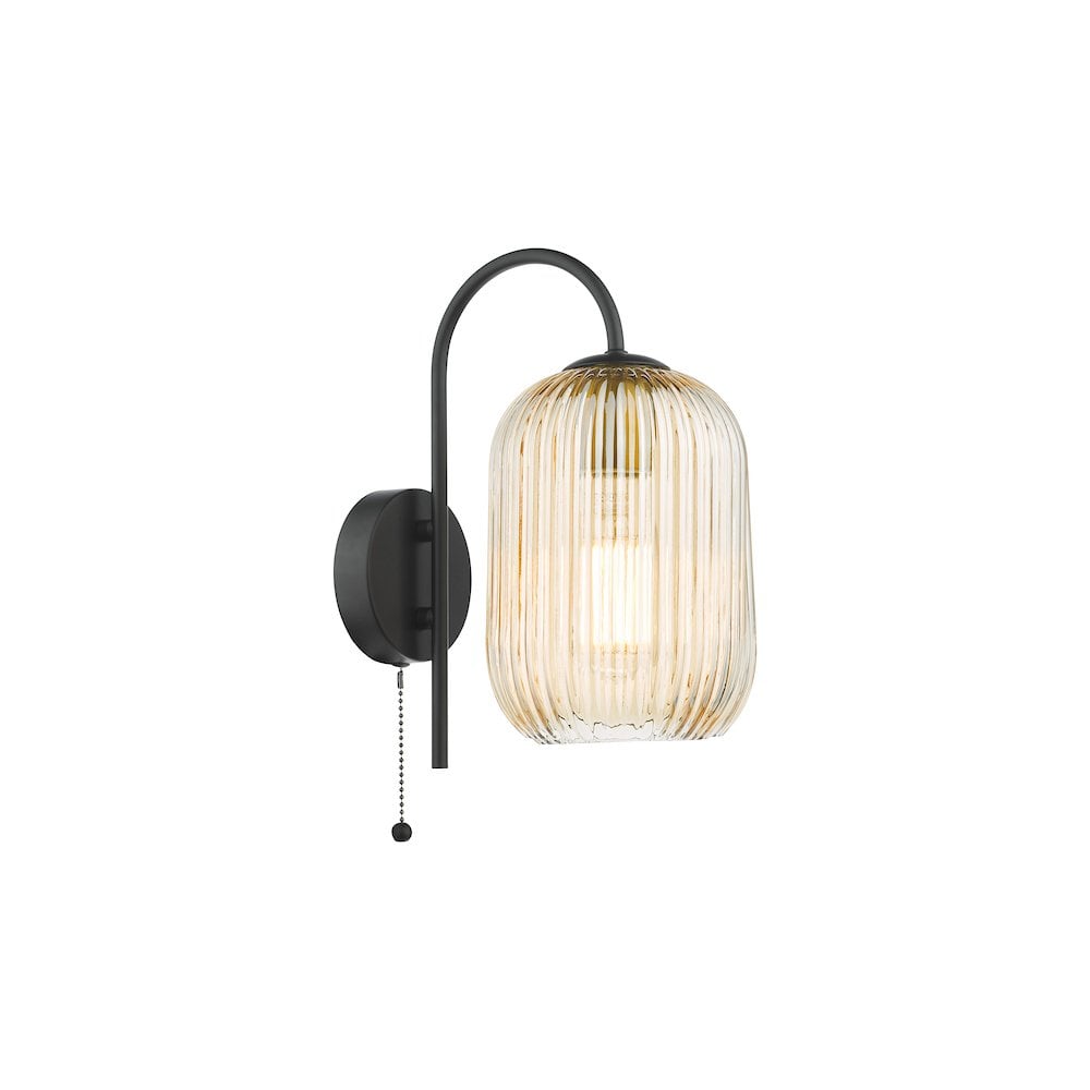 IDR0722-SAW6506 Idra Wall Light Matt Black and Champagne Ribbed Glass