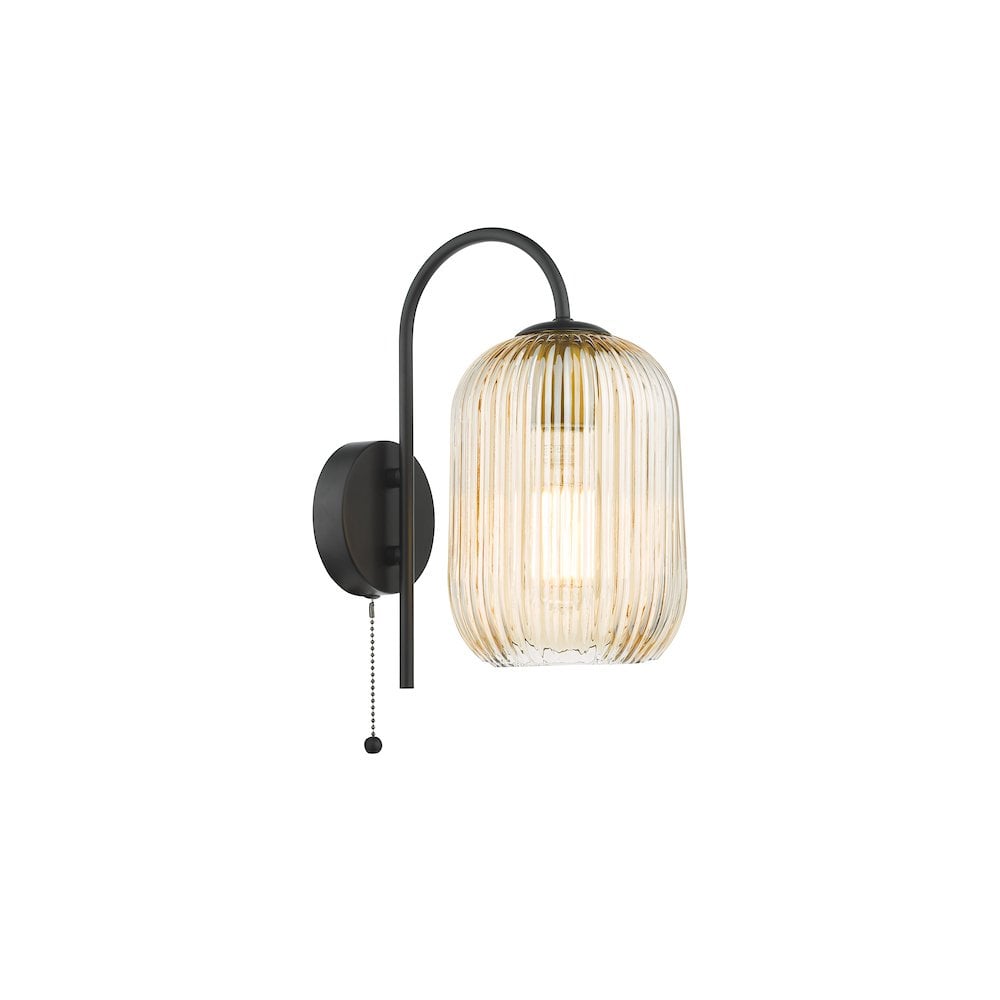IDR0722-SAW6506 Idra Wall Light Matt Black and Champagne Ribbed Glass