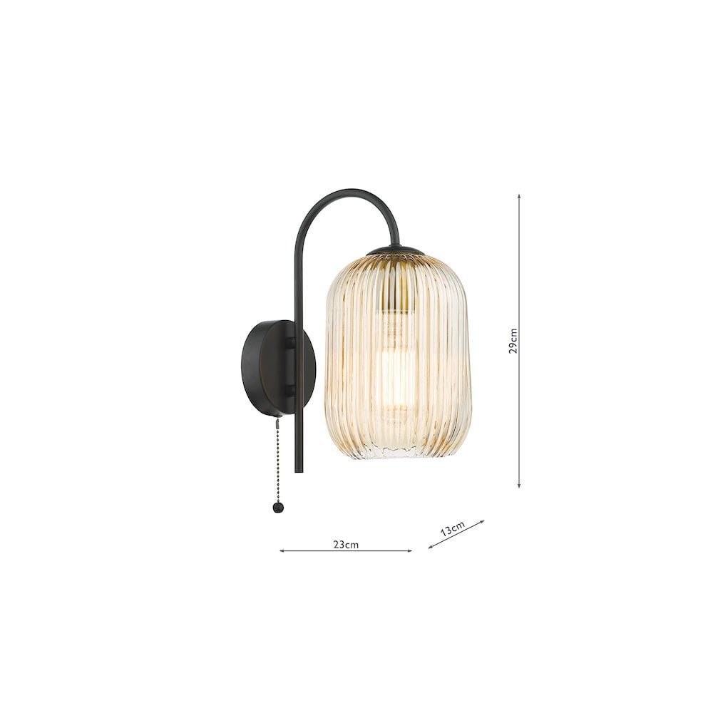 IDR0722-SAW6506 Idra Wall Light Matt Black and Champagne Ribbed Glass