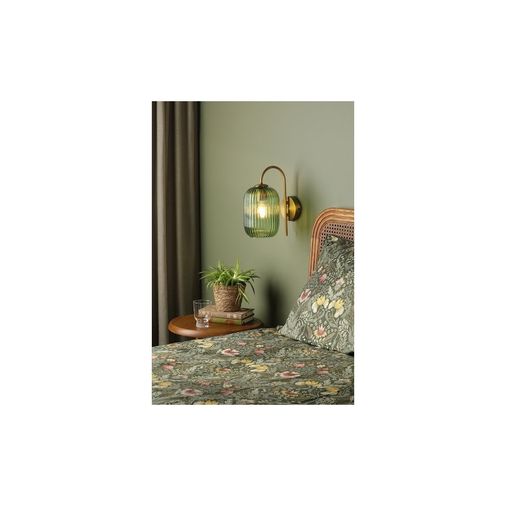 Idra Wall  Light Aged Bronze and Green Ribbed Glass