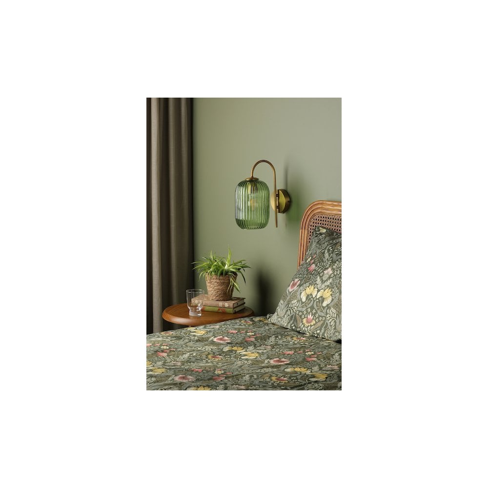 Idra Wall  Light Aged Bronze and Green Ribbed Glass