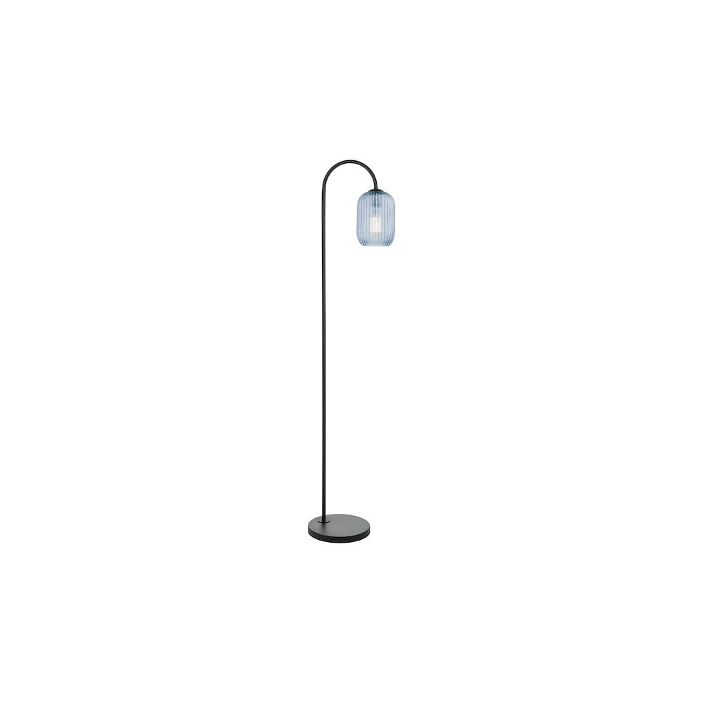 IDR4922-SAW6523 Idra Floor Lamp Satin Black and Blue Ribbed Glass
