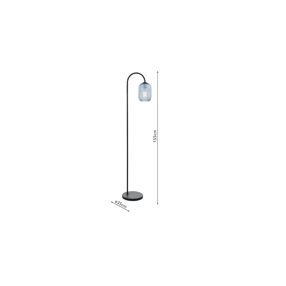 IDR4922-SAW6523 Idra Floor Lamp Satin Black and Blue Ribbed Glass