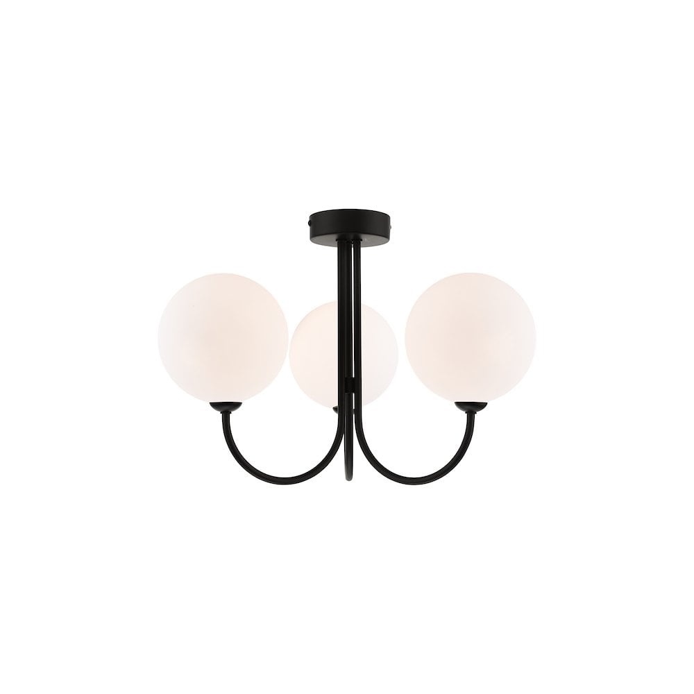 JAR0322-23 Jared 3 Light Semi-Flush Matt Black and Large Opal Glass