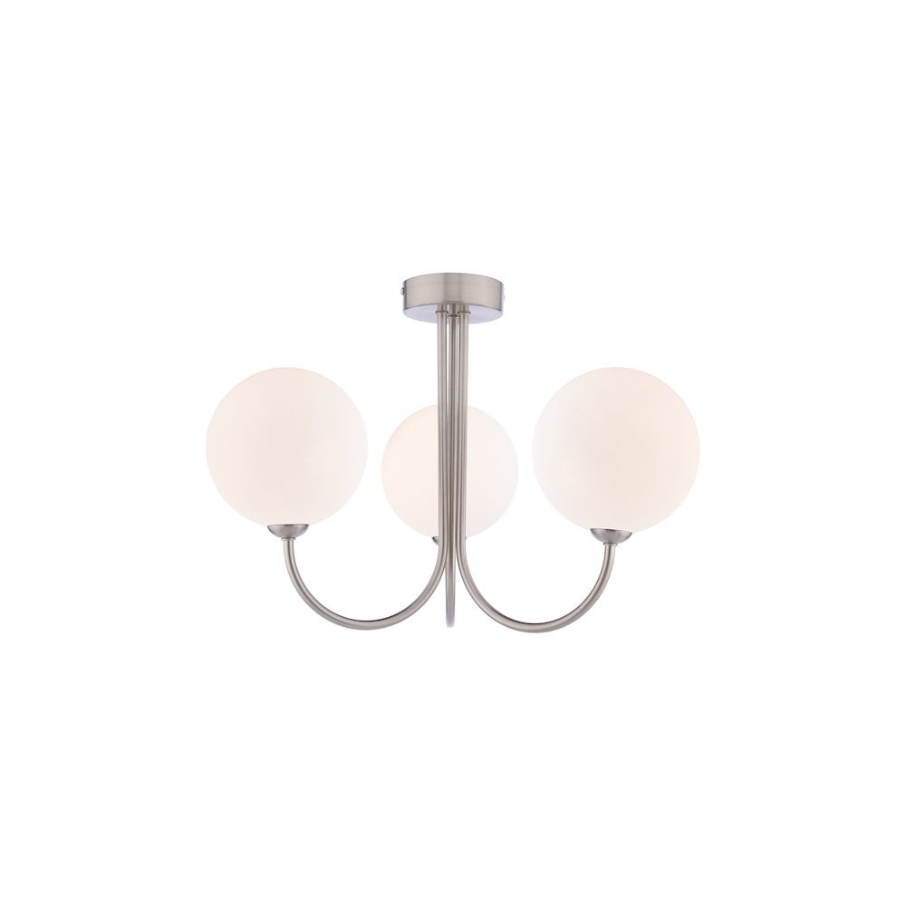 JAR0338-23 Jared 3 Light Semi-Flush Satin Nickel and Large Opal Glass