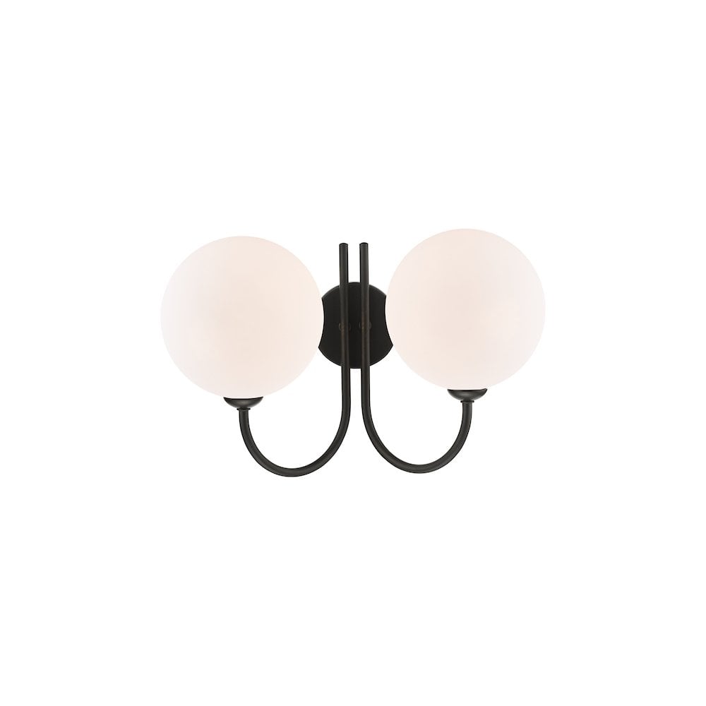 JAR0922-23 Jared 2 Light Wall Light Matt Black and Large Opal Glass