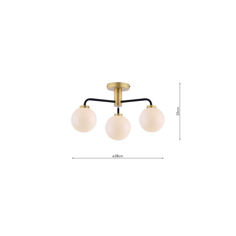 LAI5354-02 Lainey 3 Light Semi-Flush Matt Black & Opal Glass
