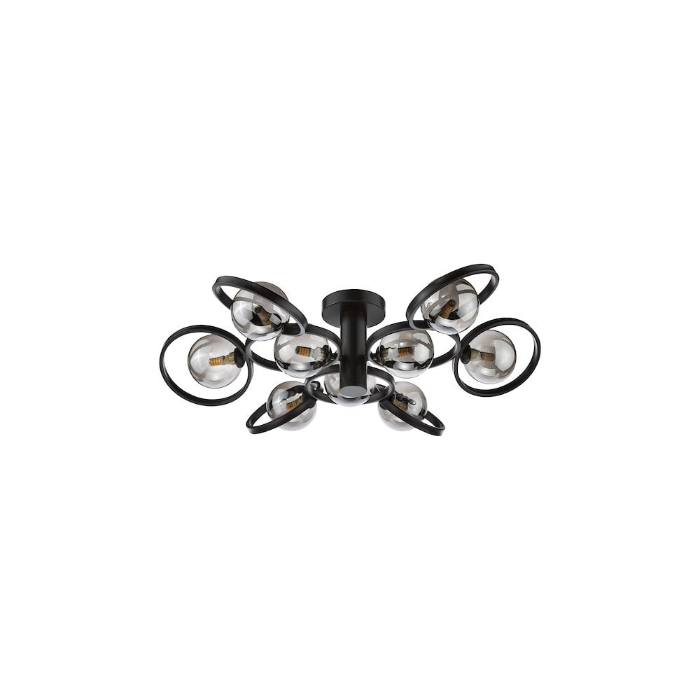 LYN4822-01 Lynette 9 Light Semi-Flush Satin Black and Smoked Glass