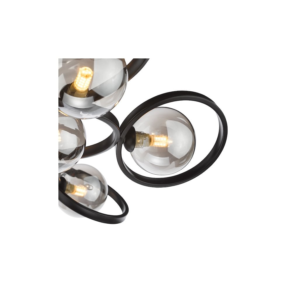 LYN4822-01 Lynette 9 Light Semi-Flush Satin Black and Smoked Glass