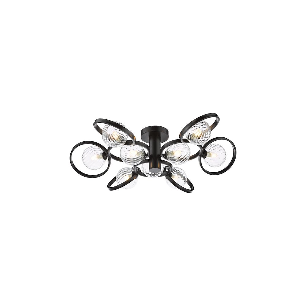 LYN4822-03 Lynette 9 Light Semi-Flush Satin Black and Twisted Glass
