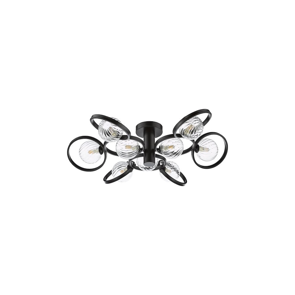 LYN4822-03 Lynette 9 Light Semi-Flush Satin Black and Twisted Glass