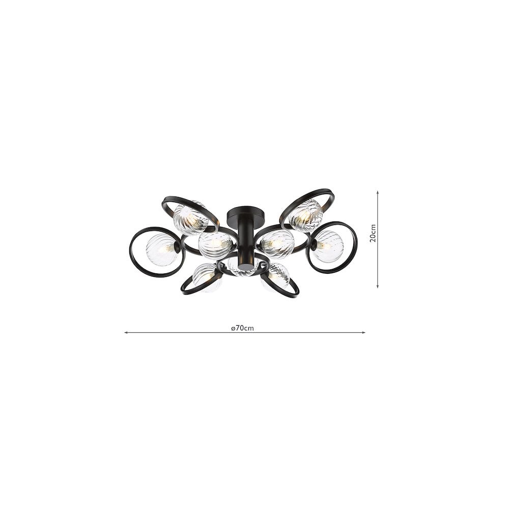 LYN4822-03 Lynette 9 Light Semi-Flush Satin Black and Twisted Glass