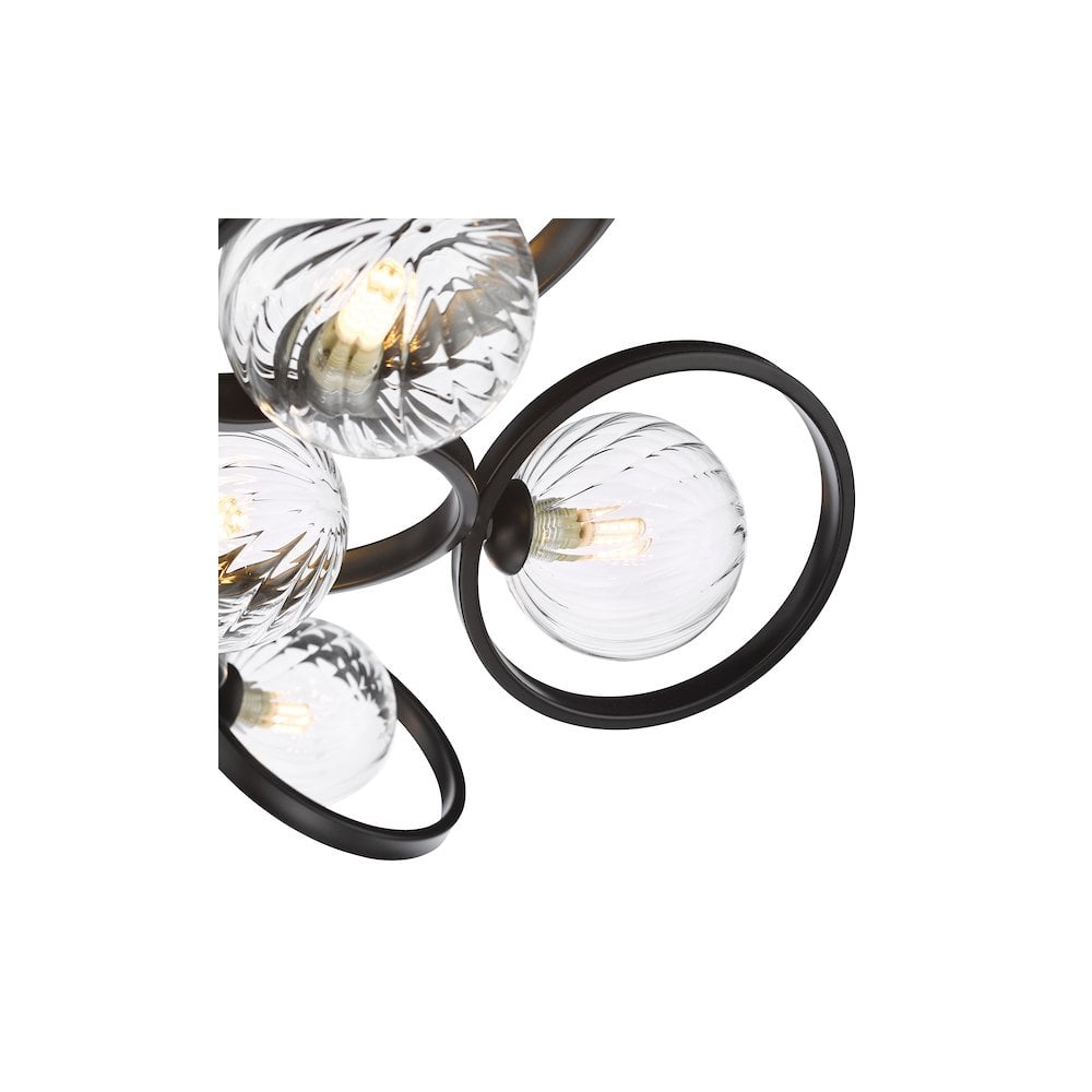 LYN4822-03 Lynette 9 Light Semi-Flush Satin Black and Twisted Glass