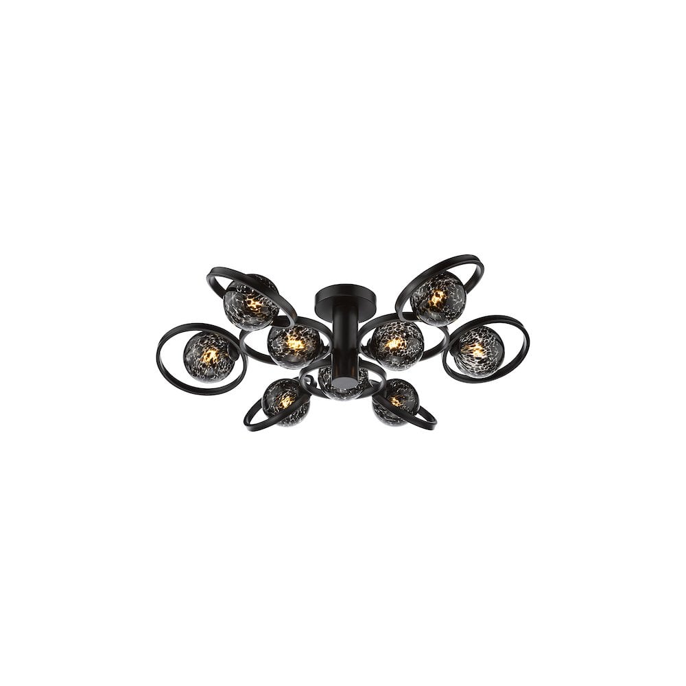 LYN4822-21 Lynette 9 Light Semi-Flush Satin Black and Black Confetti Glass