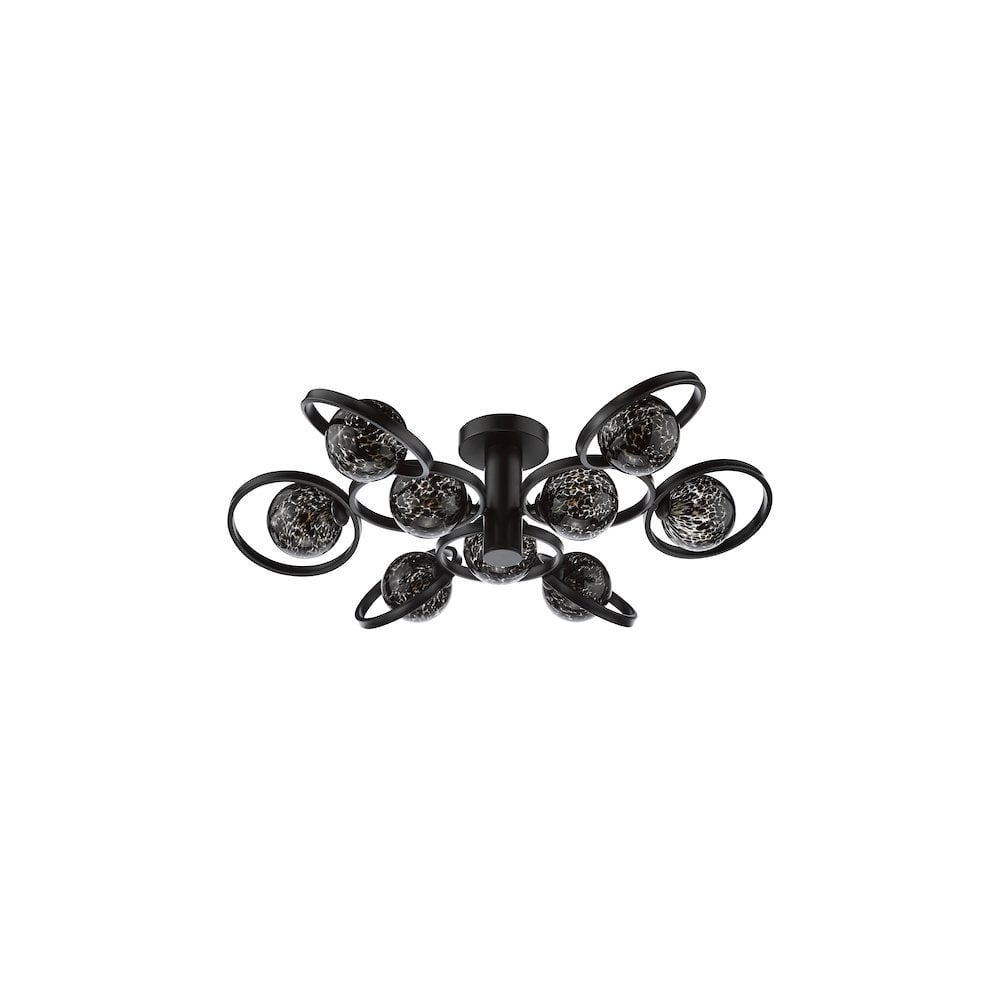 LYN4822-21 Lynette 9 Light Semi-Flush Satin Black and Black Confetti Glass