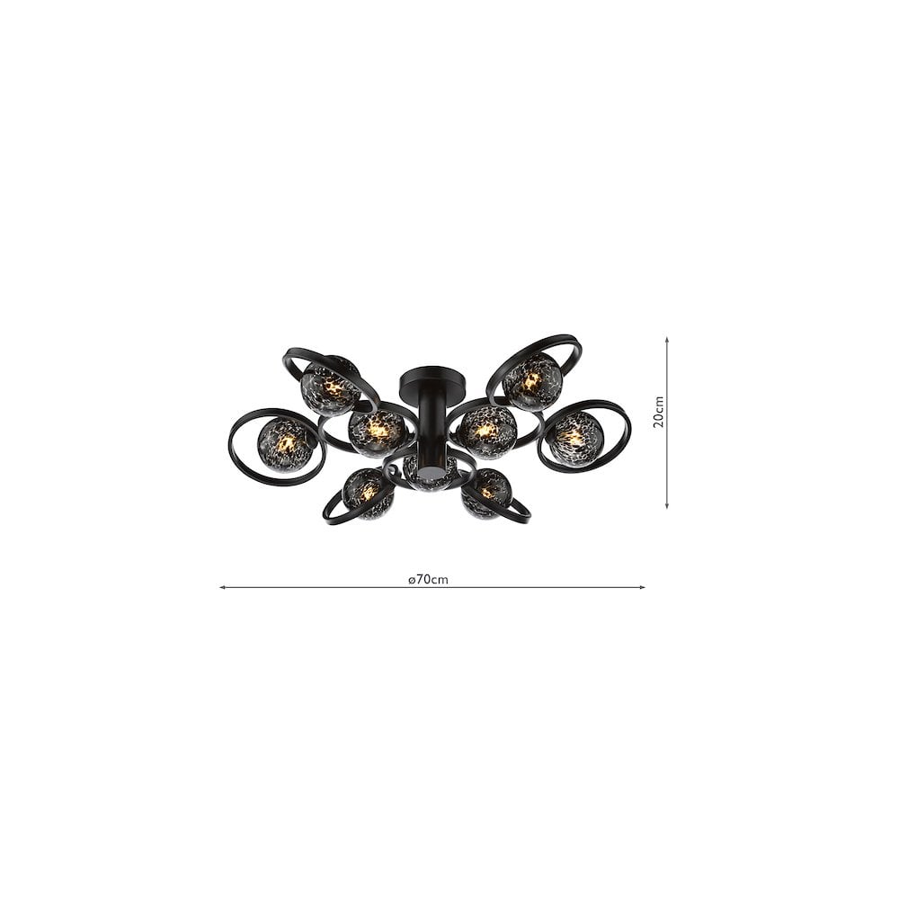 LYN4822-21 Lynette 9 Light Semi-Flush Satin Black and Black Confetti Glass