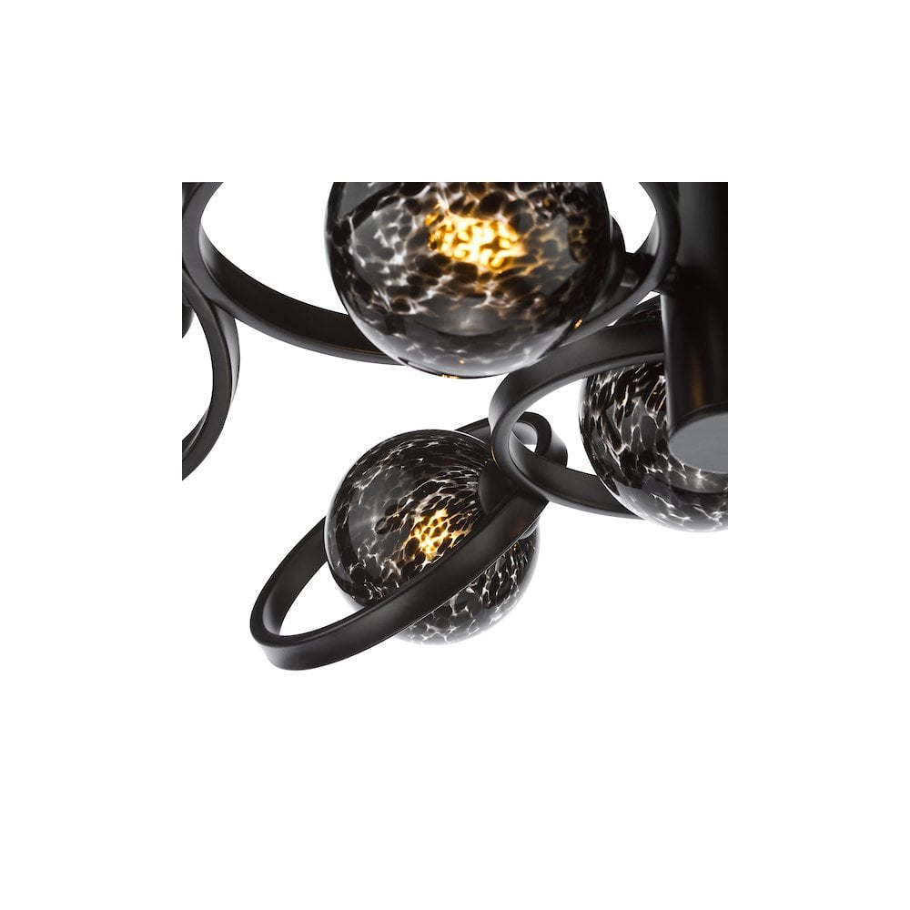 LYN4822-21 Lynette 9 Light Semi-Flush Satin Black and Black Confetti Glass