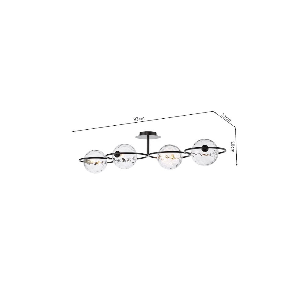 OLY0422-12 Olympus 4 Light Semi-Flush Matt Black and Clear Dimpled Glass